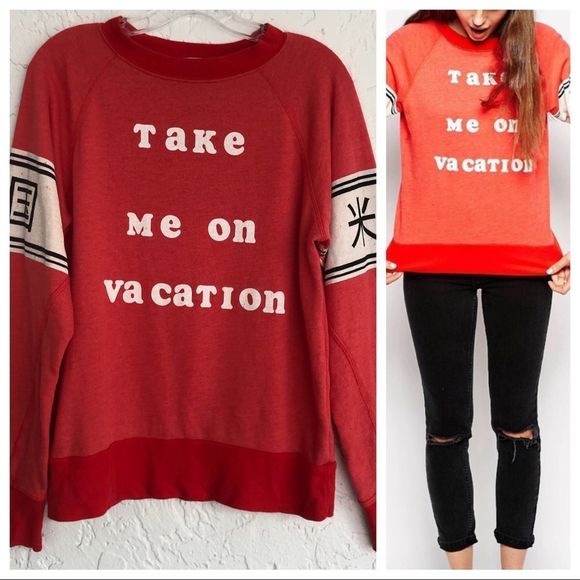 Wildfox Tops - WILDFOX Orange Take Me On Vacation Long Sleeve Cozy Lounge Sweatshirt Small